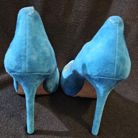 Jessica Simpson Teal/Torquoise Blue Suede Pointy-Toe Leather Stilettos-Size 7.5M - Picture 7 of 9